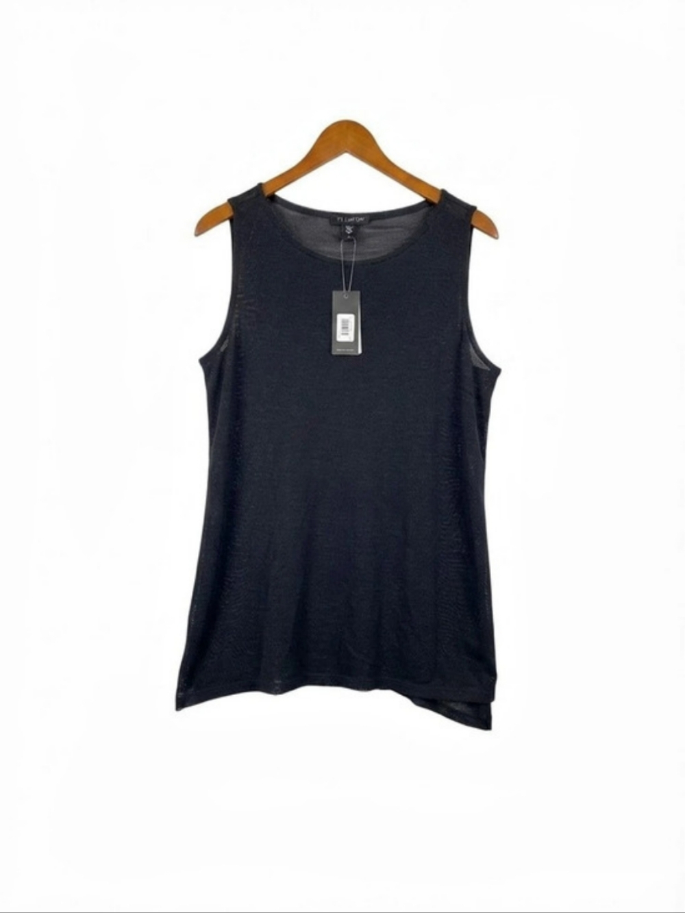 Eileen Fisher Bateau Nk Long Shell Silk Tank Black Large